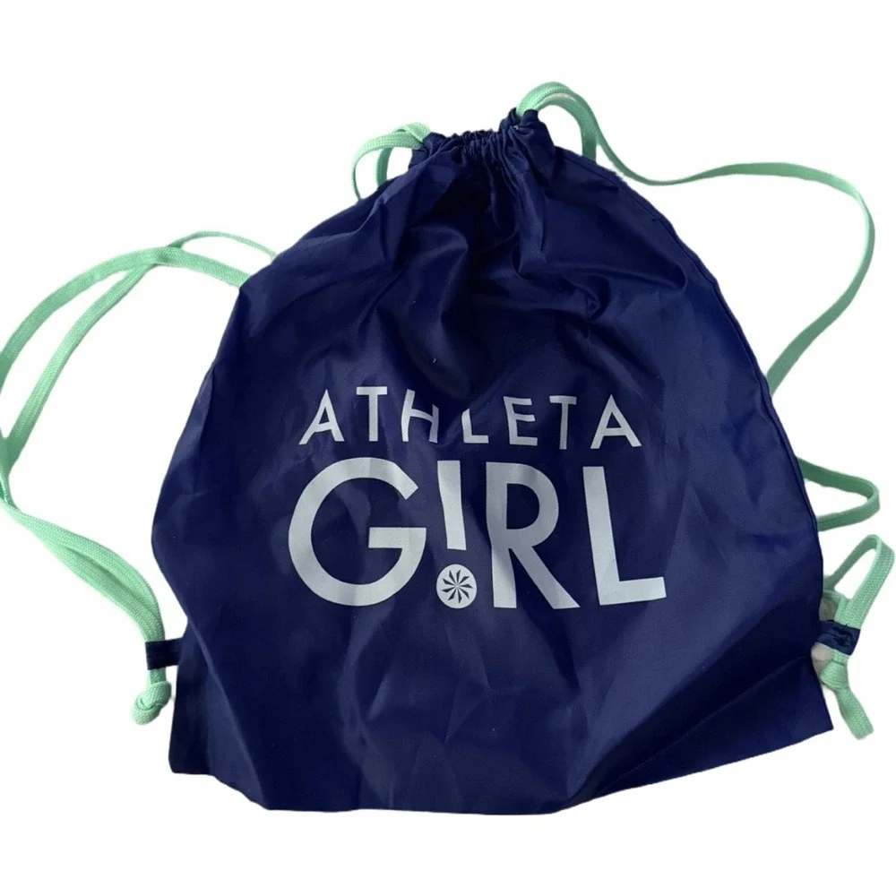 Athleta Girl Drawstring Backpack Cinch Sack Gym Dance Swim Bag Blue Mint Green